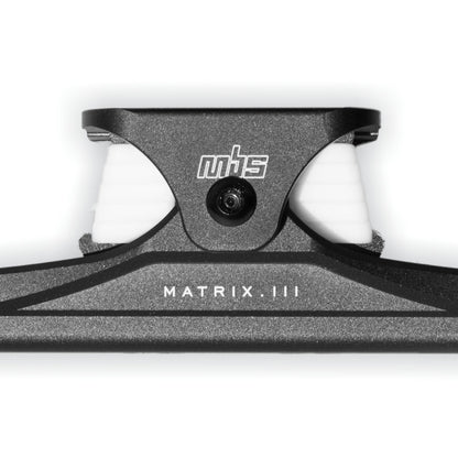 Adjustable turning resistance on MBS Matrix III CNC truck for ultimate carving or stability.